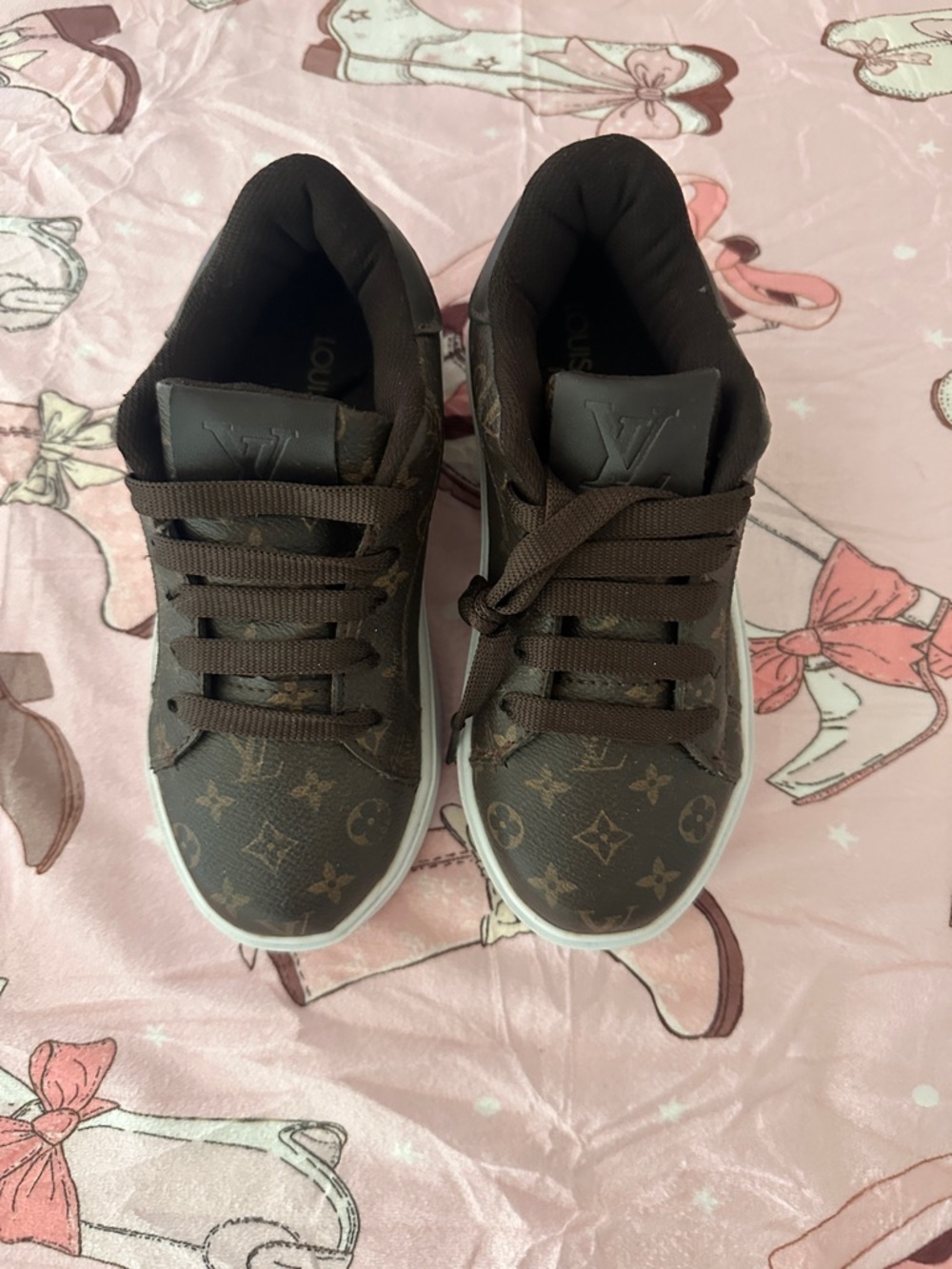 LV Brown Monogram Lace-Up Sneakers
